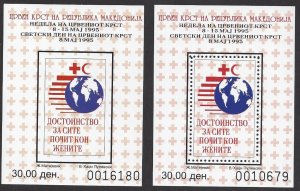 Macedonia #RA69a & 70 MNH set, strip of 4 c/w SS, Red cross fund, issued 1995