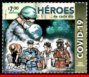 20-14 MEXICO 2020 EVERYDAY HEROES, COMBAT COVID-19, NURSE, FIREFIGHTER, MNH