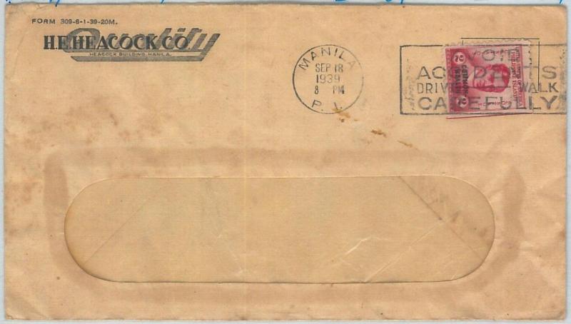 70931 - PHILIPPINES - Postal History - Postmark on COVER  1939:  ROAD SAFETY