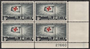 SC#1239 5¢ International Red Cross Issue Plate Block: LR #27660 (1963) MNH