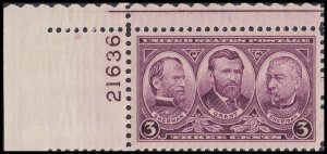 US 787 Generals Sherman Grant Sheridan 3c plate single UL 21636 (1) MNH 1937