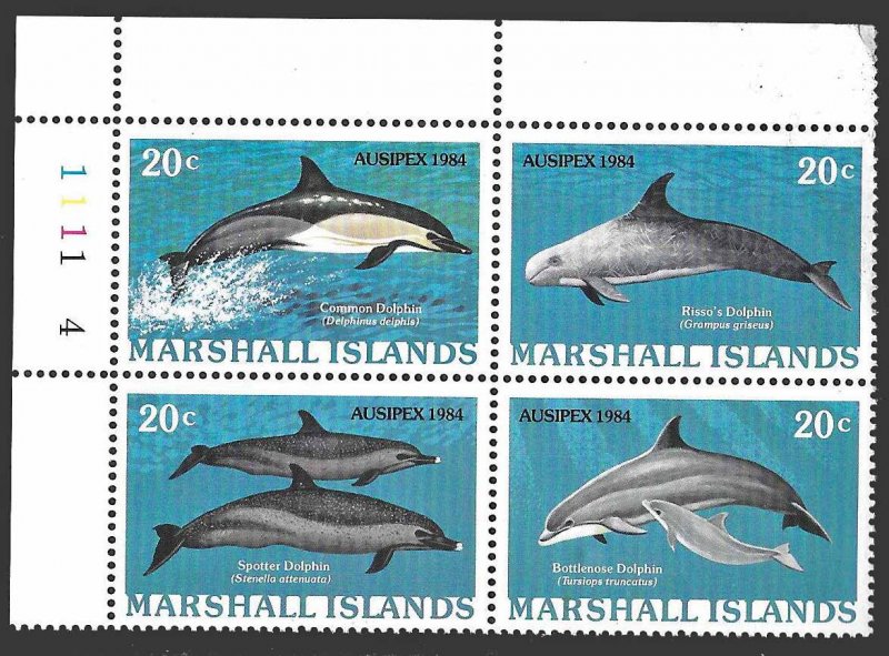 Marshall Isl SC 57a * Dolphins Plate Block* MNH * 1984