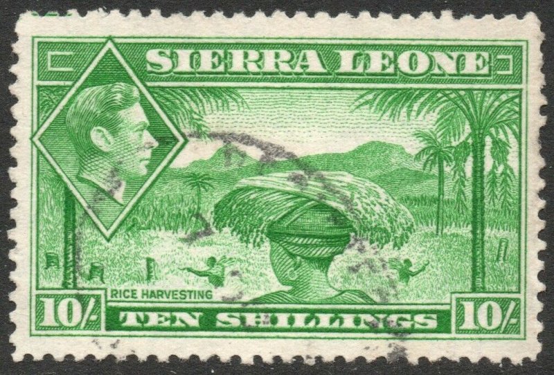 SIERRA LEONE-1938 10/- Emerald-Green Sg 199 FINE USED V42864