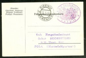 1917, Hungary Naval card, ship ‘ULAN’ purple oval cancel, VF