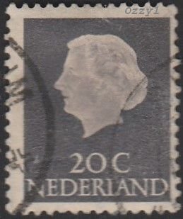 Netherlands 1953 Sc#347, SG#778 20c Gray Queen Juliana USED.