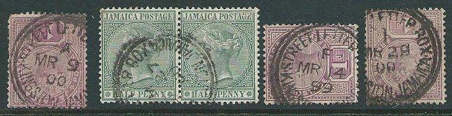 JAMAICA 1899-1900 5 QV stamps STREET LETTER BOX cancels....................41240