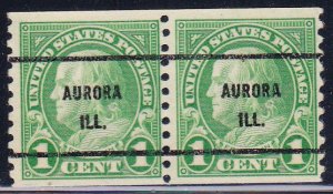 Precancel - Aurora, IL PSS 597-61 Coil Pair - No Gum