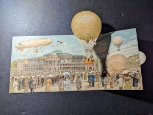 1909 Germany Zeppelin Mechanical Pop Up Postcard Cover Stamp Exhibition