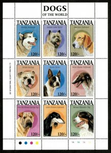 Tanzania 1994 - Dogs of the World, Malamute, Bulldog - Sheet of 9v - 1175 - MNH