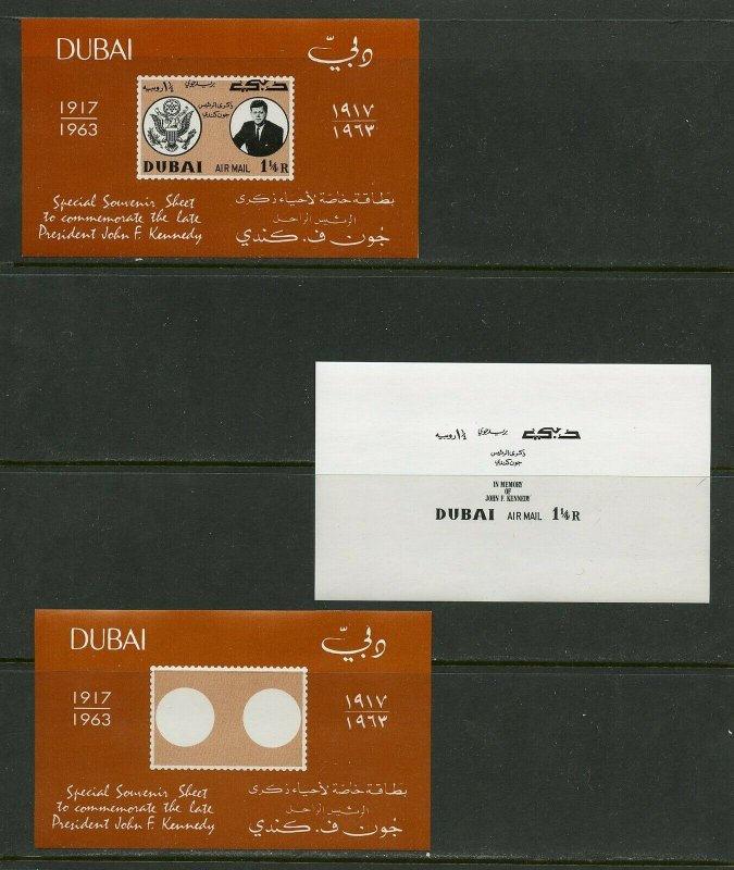 [SOLD] DUBAI JOHN F. KENNEDY MEMORIAL SOUVENIR SHEET PROGRESSIVE COLOR SET MINT 