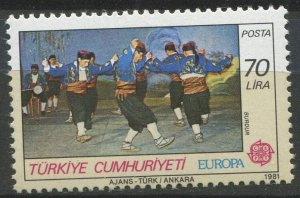 Turkey Sc#2179 MNH, 70L multi, Europa (C.E.P.T.) 1981 - Folklore (1981)