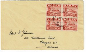 Nauru 1925 cover to Scotland, franked block of 4, SG 28A