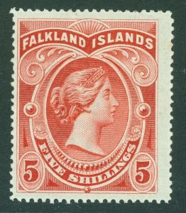 SG 42 Falklands 1898. 5/- red. Lightly mounted mint CAT £250