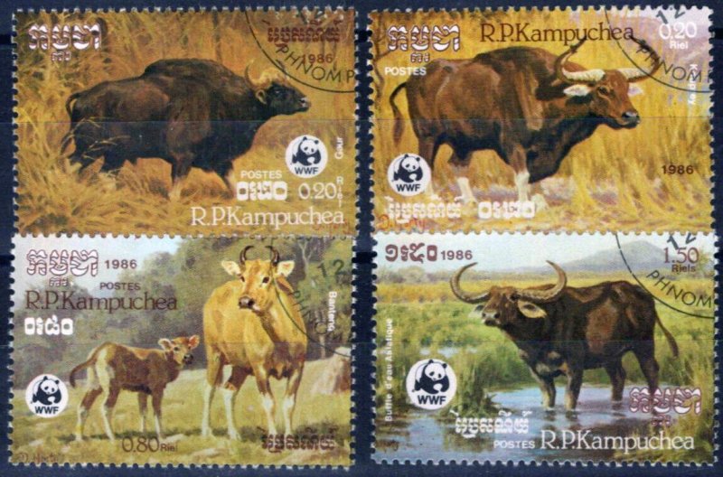 ZAYIX - Cambodia 745-748 CTO Used World Wildlife Fund WWF buffalo cows 052023S53
