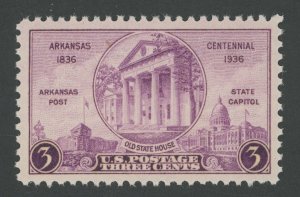 USA 782 - 3 cent Arkansas Centennial - XF/Superb Mint never hinged