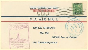 Canal Zone C1 1829 Foreign First Flight FAM5 cover-Canal Zone to columbia to Danish West Indies-backstamped