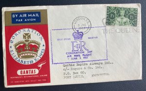 1953 London England first day Cover To Mauritius Queen Elizabeth Coronation