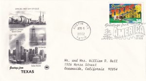 2002, Greetings from Texas, PCS, FDC (E11298)