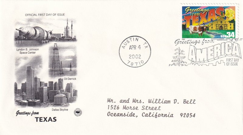 2002, Greetings from Texas, PCS, FDC (E11298)