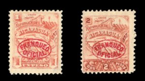 Nicaragua #O115-116 Cat$40, 1897 1p and 2p, hinged