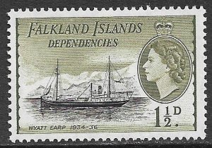 FALKLAND ISLANDS DEPENDENIES 1954 1 1/2d Ships Pictorial Sc 1L21 MH