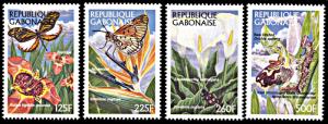 Gabon 887-890, MNH, Flowers, Butterflies, Insects