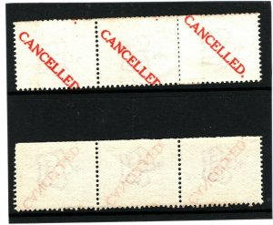 GB SPECIMEN 1911 Machine Trial COIL-JOIN STAMP *CANCELLED* Strips of 3 {2} 1022