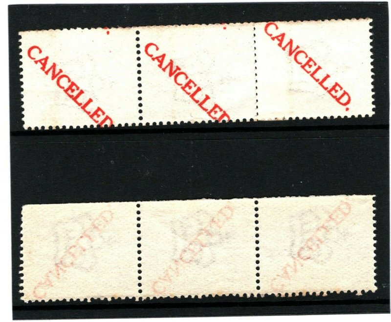 GB SPECIMEN 1911 Machine Trial COIL-JOIN STAMP *CANCELLED* Strips of 3 {2} 1022