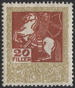 HUNGARY 1914 Barefoot 343, 20f  MLH Revenue, Archer on Horse