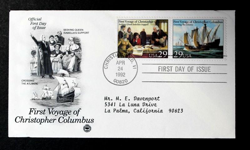 U.S. STAMP Sc# 2620-23 MNH 1992 Columbus Block of 4 + Postal Society FDC