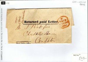 GB Cover GPO Official *Returned Paid Letter*Congleton 1845{samwells-covers}10.11