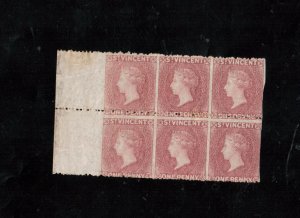 St Vincent #1c (SG #1a) Very Fine Mint Imperf Block Of Six