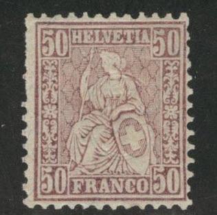 Switzerland Scott 59 MH* Helvetia  from 1867-78 set CV$65