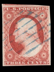 US STAMPS # 11A IMPERF POS 54R5L USED XF CAT. $100 LOT #5840
