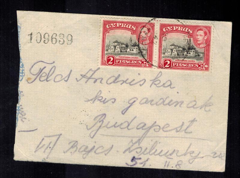 1947 Karaolos Cyprus Judaica Internment Camp 62 Cover to Hungary Mosche Weisand