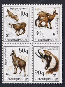 Albania #2335a MNH 1990 world wildlife fund . goats . block of 4