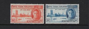 KENYA UGANDA TANGANYIKA- SCOTT #90-91 1946 PEACE ISSUE  MINT LIGHT  HINGEDH