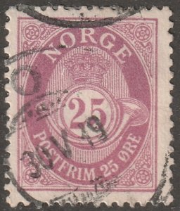 Norway, stamp, Scott#45,  used, hinged,  25, ORE