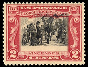 United States, 1910-30 #651, 1929 2c George Rogers Clark, vignette shifted up...