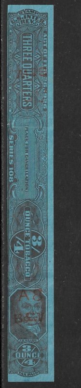 USA TAX PAID REVENUES 1938 Series 108 3/4oz TOBACCO Springer No. TG412b Used