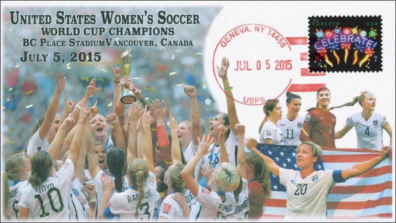 2015, US Women's Soccer, World Cup Champions, Local Postmark, 15-160