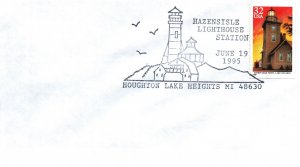 SPECIAL PICTORIAL POSTMARK CANCEL LIGHTHOUSE SERIES HAZENISLE HOUGHTON LAKE HEIG