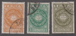 Yemen # 7, 8, 10, Used, 1/3 Cat.