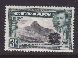 Ceylon-Sc#279c- id7-unused og hinge remnant KGVI 3c Adam's peak-perf 13....