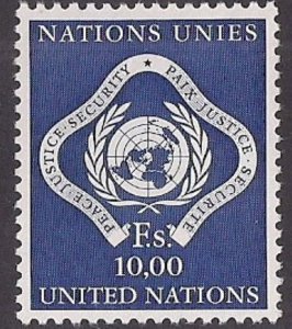 United Nations Geneva: 10FR #14 Mint single, well centered VF!