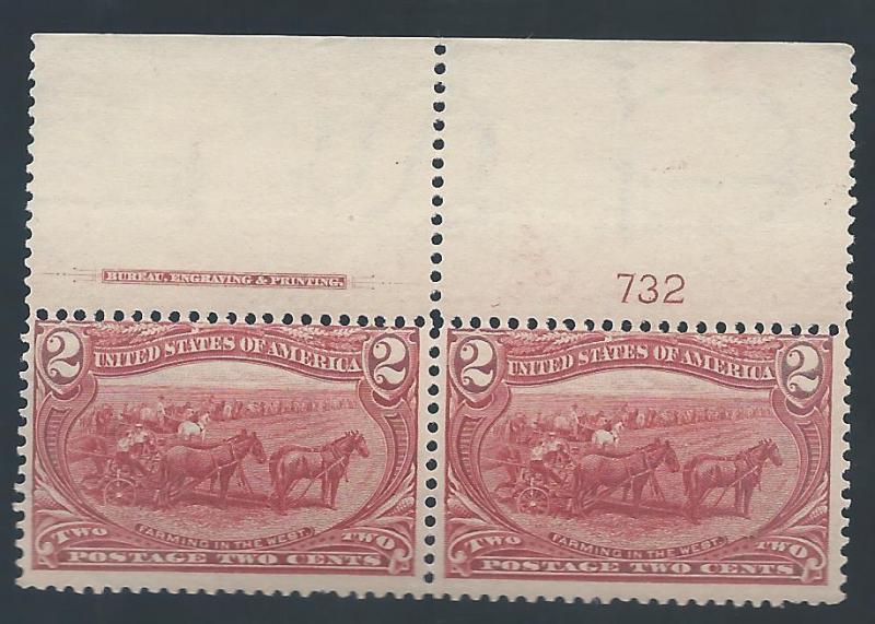 USA 1898 OMAHA 2C PLATE IMPRINT PAIR MNH**