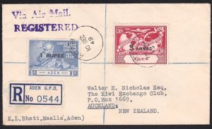 ADEN 1949 UPU 2 values on registered cover FDC to New Zealand..............D6598