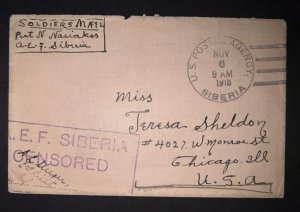 1918 Airmail Censored Soldiers Mail Cover AEF Siberia Chicago IL USA