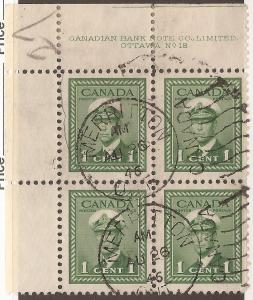 CANADA #249 USED PLATE BLOCK