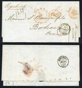 1853 Registered Entire to Bordeaux rated 2/7 SCARCE